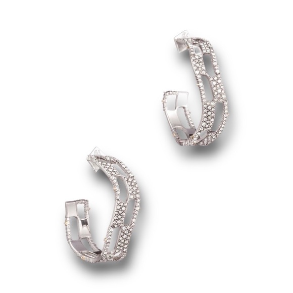 Alexis Bittar Jewelry - Alexis Bittar 10K White Gold Plated Pave Crystal Checkerboard Hoop Earrings